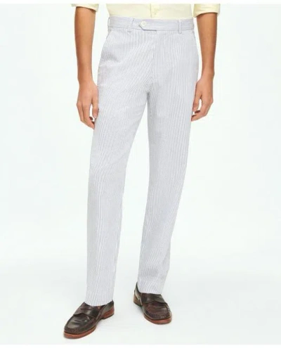 Brooks Brothers Regular Fit Cotton Seersucker Pants In Classic Stripe In Blue,ivory