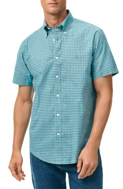 Brooks Brothers Regular Fit Gingham Check Non-iron Short Sleeve Stretch Cotton Button-down Oxford Sh In Green