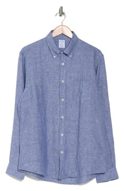Brooks Brothers Regular Fit Linen Button-down Shirt In Navy