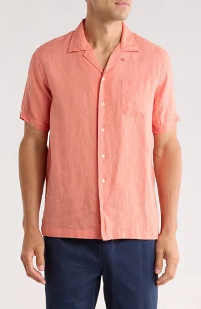 Brooks Brothers Regular Fit Linen Camp Shirt In Orange