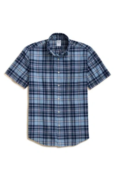 Brooks Brothers Regular Fit Madras Plaid Short Sleeve Cotton Button-down Shirt In Light Blue Multi