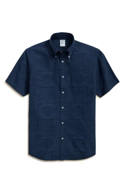 Brooks Brothers Regular Fit Patchwork Jacquard Short Sleeve Cotton Button-down Shirt In Patchworkjacquard