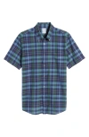 BROOKS BROTHERS BROOKS BROTHERS REGULAR FIT PLAID SHORT SLEEVE COTTON MADRAS BUTTON-DOWN SHIRT