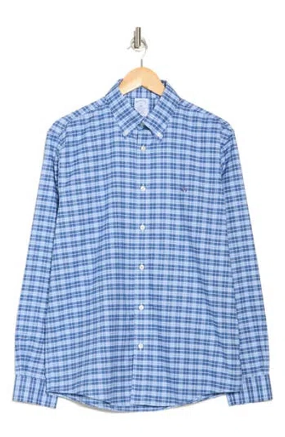 Brooks Brothers Regular Fit Plaid Stretch Button-down Dress Shirt In Navy