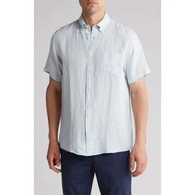 Brooks Brothers Regular Fit Short Sleeve Linen Button-down Shirt In Turquoise/aqua