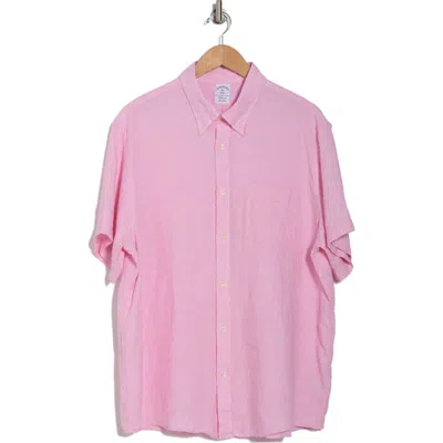 Brooks Brothers Regular Fit Solid Short Sleeve Linen Button-down Shirt In Pale Pink