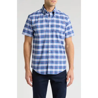 Brooks Brothers 346 short sleeve button down check shirt, men's size XL cotton blue type Vintage Second Hand
