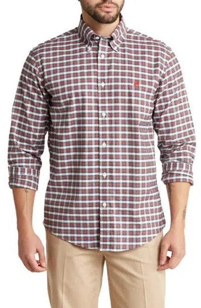 Brooks Brothers Regular Fit Tartan Non-iron Oxford Button-down Shirt In White/red Tartan