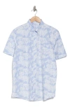 Brooks Brothers Regular Tropical Print Short Sleeve Cotton Button-down Shirt In Light Blue Tropical