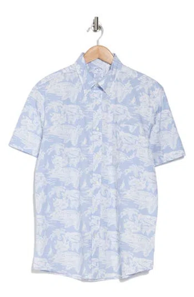 Brooks Brothers Regular Tropical Print Short Sleeve Cotton Button-down Shirt In Light Blue Tropical