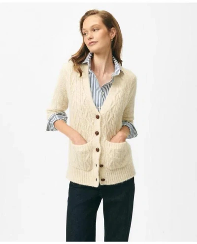 Brooks Brothers Relaxed Aran Knit Cardigan In Alpaca Blend Sweater In Cream