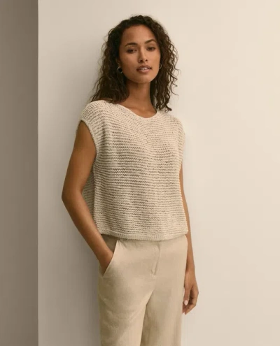 Brooks Brothers Relaxed Cotton Blend Short-sleeve Shimmer Sweater In Neutral