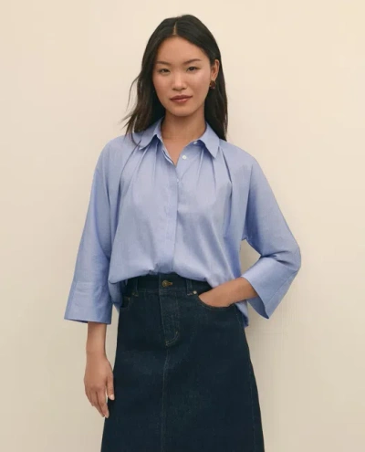Brooks Brothers Relaxed Cotton Dobby Shirt With Wide Sleeves In Blue