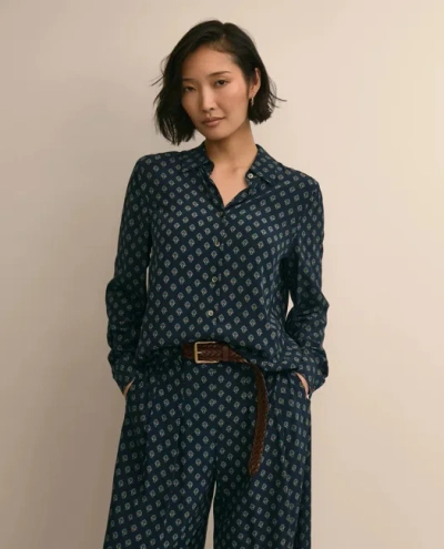Brooks Brothers Relaxed Drop-shoulder Foulard Blouse In Blue
