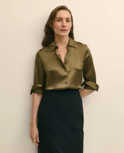 Brooks Brothers Relaxed Fit Silk Charmeuse Blouse In Green