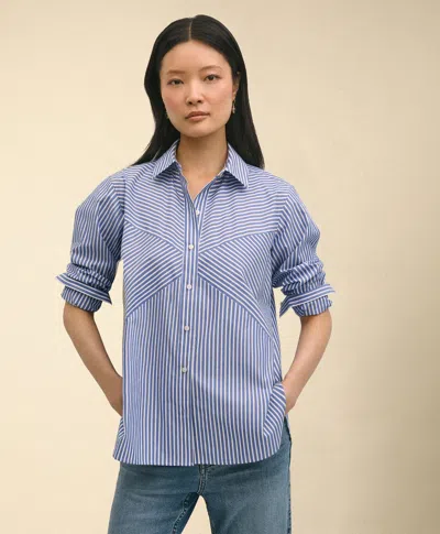 Brooks Brothers Relaxed Fit Striped Poplin Shirt With Forward Point Collar In Blue
