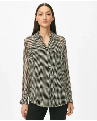 Brooks Brothers Relaxed Houndstooth Blouse In Chiffon With Removable Camisole In Black