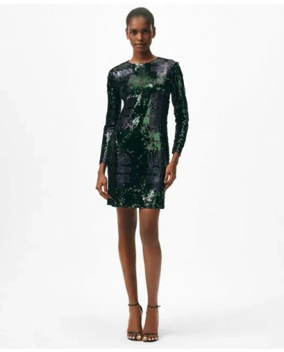 Brooks Brothers Relaxed Shift Dress In Sequined Black Watch Motif In Navy/green