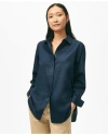 Brooks Brothers Fitted Stretch Cotton Sateen Three-quarter Sleeve Blouse | Navy | Size 4 In Navy