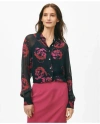 Brooks Brothers Relaxed Signature Rose Blouse In Chiffon With Removable Camisole In Navy,pink