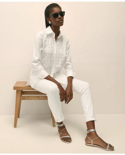 Brooks Brothers Relaxed Supima Cotton-blend Scallop Detail Shirt In White