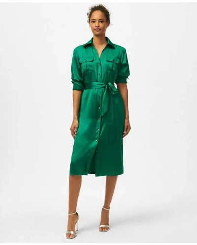 Brooks Brothers Relaxed Utility Shirt Dress In Washable Silk In Dark Green
