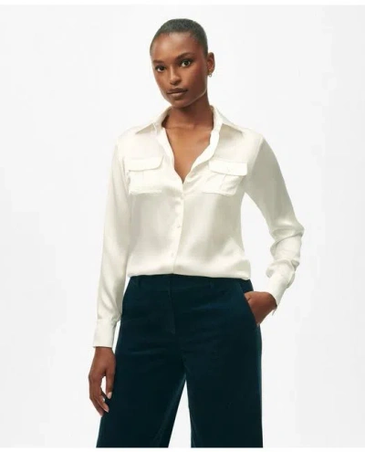 Brooks Brothers Relaxed Utility Blouse In Silk In Marshmallow