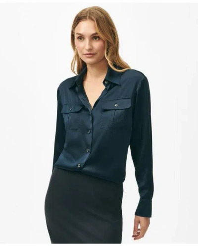 Brooks Brothers Relaxed Utility Blouse In Silk In Navy