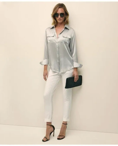 Brooks Brothers Relaxed Utility Blouse In Washable Silk In Light Grey