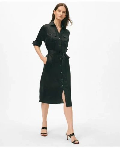 Brooks Brothers Relaxed Utility Shirt Dress In Washable Silk In Black