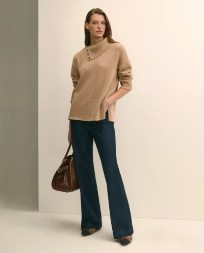 Brooks Brothers Relaxed Wool-blend Foldover Snap Collar Sweater In Brown