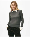 Brooks Brothers Removable Collar & Cuff Sweater In Fine Merino Wool In Dark Grey