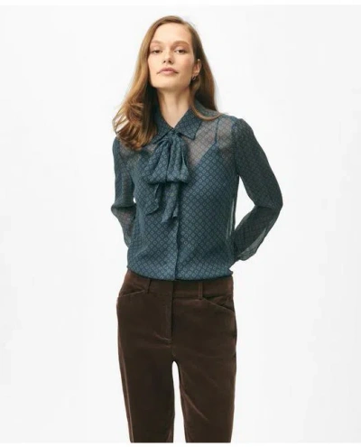 Brooks Brothers Removable Tie-neck Blouse In Foulard Chiffon With Removable Camisole In Blue