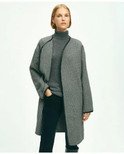 Brooks Brothers Reversible Wool Houndstooth Open Front Coat In Black