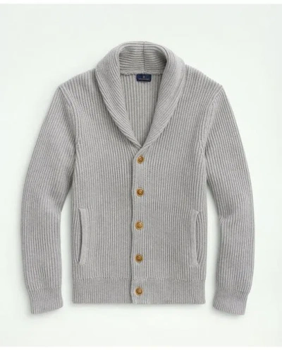 Brooks Brothers Ribbed Cotton Shawl Collar Cardigan In Grey Heather