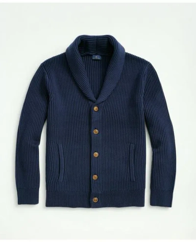 Brooks Brothers Ribbed Cotton Shawl Collar Cardigan In Dark Blue Heather