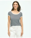 Brooks Brothers Ribbed Striped Short-sleeve Top | Navy/white | Size Xl In Navy,white