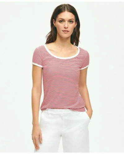 Brooks Brothers Ribbed Striped Short-sleeve Top | Red/white | Size Xs In Red,white