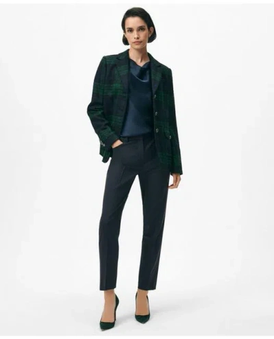 Brooks Brothers Riding Jacket In Black Watch Boucle Wool In Navy/green