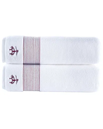 Brooks Brothers Rope Stripe Border 2pc Bath Sheets In Green