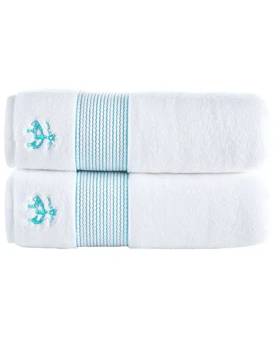 BROOKS BROTHERS BROOKS BROTHERS ROPE STRIPE BORDER 2PC BATH TOWELS