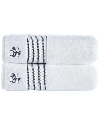Brooks Brothers Rope Stripe Border 2pc Bath Towels In Silver
