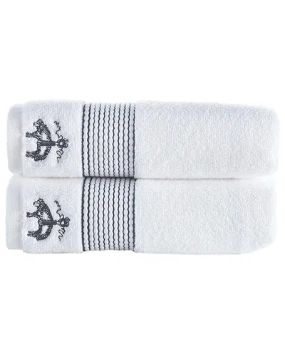 Brooks Brothers Rope Stripe Border 2pc Hand Towels In Silver