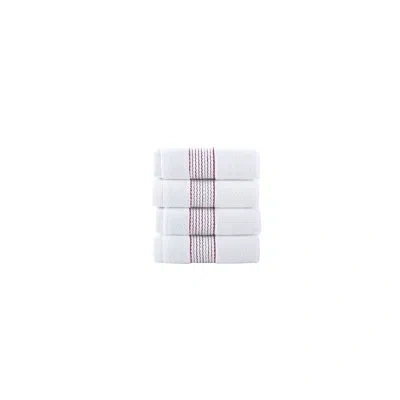 Brooks Brothers Rope Stripe Border 4 Pcs Wash Towels In Scarlet Sage
