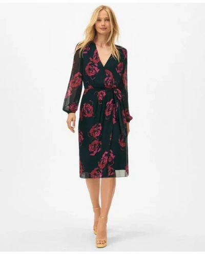 Brooks Brothers Rose Wrap Dress In Chiffon In Navy,pink