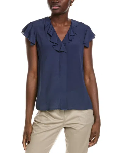 Brooks Brothers Ruffle Blouse In Blue