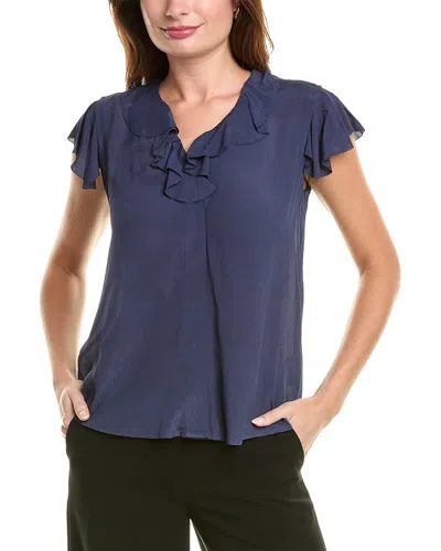 Brooks Brothers Ruffle Blouse In Blue