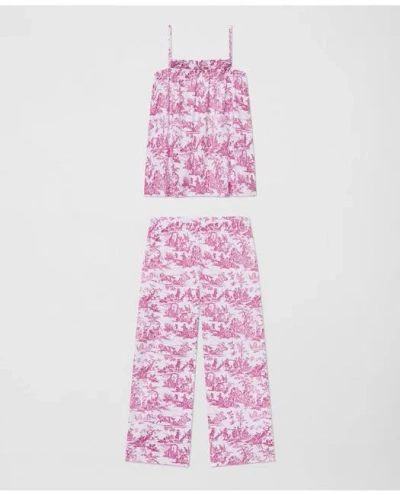 Brooks Brothers Ruffle Cami Pajamas Set In Claret Toile In Red