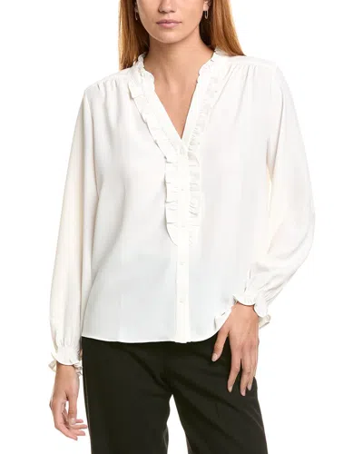 Brooks Brothers Ruffle Crewneck Blouse In White