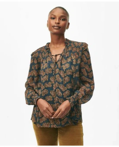 Brooks Brothers Ruffle Detail Tie-neck Blouse In Paisley Chiffon With Removable Camisole In Blue